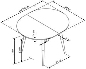 Kihúzható Asztal, MDF és Fém Edward Fehér / San Remo Tölgy, H120-200xSz100xM75 cm