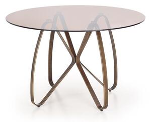 Asztal, Üveg és Fém Lungo Barna + 4 Szék K290 Szürke Szett, Ø120xM76 cm