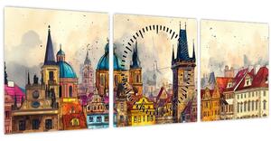 Kép - Ősz a festett városban (órával) (90x30 cm)