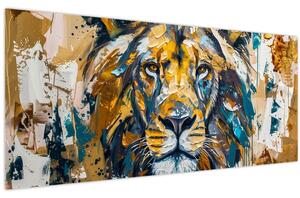Kép - Absztrakt olajfestmény oroszlánnal (120x50 cm)