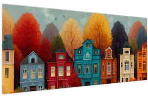 Kép - Festett őszi város (120x50 cm)