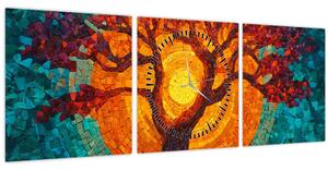 Kép - Az élet fája és a nap mozaikban (órával) (90x30 cm)
