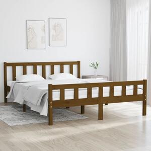 King Size mézbarna tömör fa ágykeret 150 x 200 cm