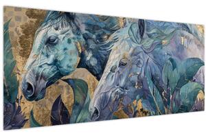 Kép - Lovak arany háttérrel (120x50 cm)