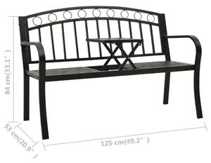 Fekete acél kerti pad asztallal 125 cm