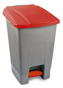 Szelektív hulladékgyűjtő konténer, műanyag, pedálos, fém színű, piros, 70L
