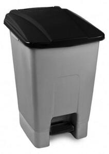 Szelektív hulladékgyűjtő konténer, műanyag, pedálos, fém színű, fekete, 70L