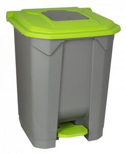 Szelektív hulladékgyűjtő konténer, műanyag, pedálos, fém színű, zöld, 50L