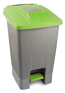 Szelektív hulladékgyűjtő konténer, műanyag, pedálos, fém színű, zöld, 100L