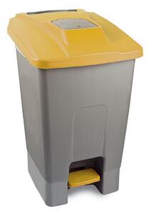 Szelektív hulladékgyűjtő konténer, műanyag, pedálos, fém színű, sárga, 100L