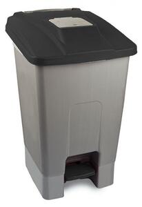 Szelektív hulladékgyűjtő konténer, műanyag, pedálos, fém színű, fekete, 100L