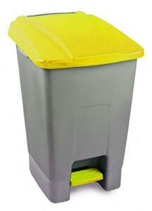 Szelektív hulladékgyűjtő konténer, műanyag, pedálos, fém színű, sárga, 70L