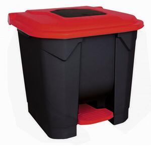 Szelektív hulladékgyűjtő konténer, műanyag, pedálos, fekete/piros, 30L