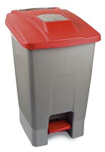 Szelektív hulladékgyűjtő konténer, műanyag, pedálos, fém színű, piros, 100L
