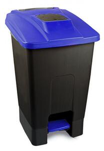 Szelektív hulladékgyűjtő konténer, műanyag, pedálos, fekete/kék, 100L