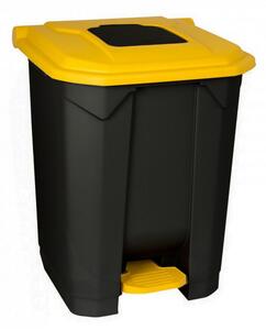 Szelektív hulladékgyűjtő konténer, műanyag, pedálos, fekete/sárga, 50L