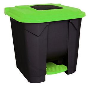 Szelektív hulladékgyűjtő konténer, műanyag, pedálos, fekete/zöld, 30L