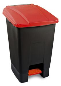 Szelektív hulladékgyűjtő konténer, műanyag, pedálos, fekete/piros, 70L