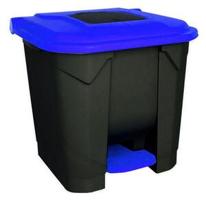 Szelektív hulladékgyűjtő konténer, műanyag, pedálos, fekete/kék, 30L