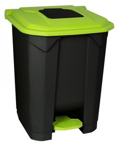 Szelektív hulladékgyűjtő konténer, műanyag, pedálos, fekete/zöld, 50L