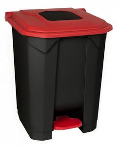 Szelektív hulladékgyűjtő konténer, műanyag, pedálos, fekete/piros, 50L