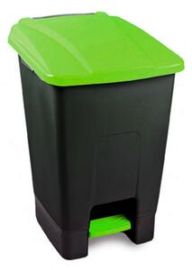 Szelektív hulladékgyűjtő konténer, műanyag, pedálos, fekete/zöld, 70L
