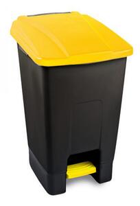 Szelektív hulladékgyűjtő konténer, műanyag, pedálos, fekete/sárga, 70L