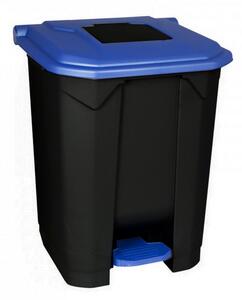 Szelektív hulladékgyűjtő konténer, műanyag, pedálos, fekete/kék, 50L