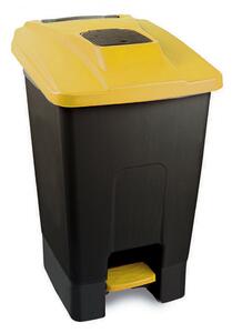 Szelektív hulladékgyűjtő konténer, műanyag, pedálos, fekete/sárga, 100L