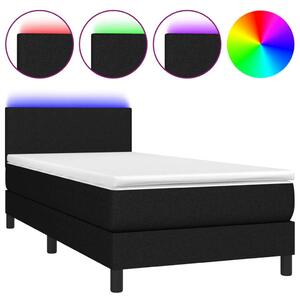 LED-es Ágy 90x190 cm - Fekete Szövet - Zsebrugós Matraccal