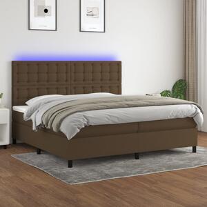 Barna szövet rugós és LED-es ágy matraccal 200x200 cm