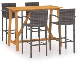 VidaXL Kerti Bárszett - 5 részes - Akácfa/Polyrattan - Szürke