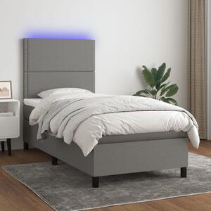 Sötétszürke szövet rugós és LED-es ágy matraccal 80 x 200 cm