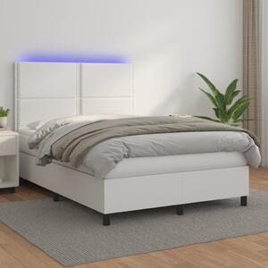 Fehér műbőr rugós ágy matraccal és LED-del 140x200 cm