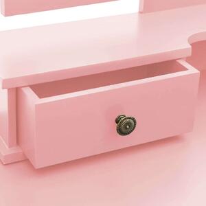 Rózsaszín császárfa fésülködőasztal-szett ülőkével 100x40x146cm