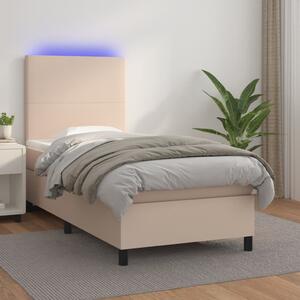 Cappuccino színű műbőr rugós ágy matraccal és LED-del 80x200 cm