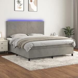 Világosszürke bársony rugós és LED-es ágy matraccal 160x200 cm