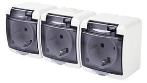 GAO 22131 3 férőhelyes földelt aljzat, kültéri IP44 kivitel, 230 V~ / 50 Hz / 16 A, fehér-füst