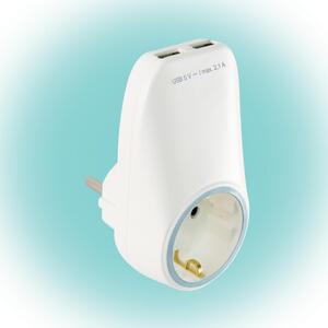 HOME NV 2100 USB hálózati aljzat USB töltőaljzatokkal, 2xUSB töltőaljzat 5V/max.2,1A, földelt hálózati aljzat gyermekvédő zsaluval