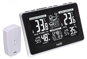 HOME HCW 25 időjárás-állomás külső jeladóval, negatív, fehér LCD kijelző, beltéri hőmérséklet és páratartalom, digitális óra, naptár