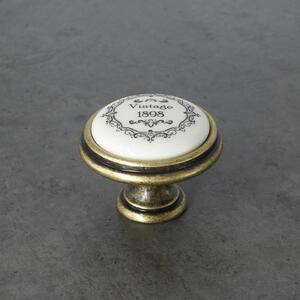 TULIP gomb Vintage antik réz/krémszínű porcelán/motívum