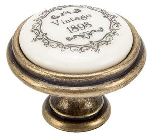 TULIP gomb Vintage antik réz/krémszínű porcelán/motívum