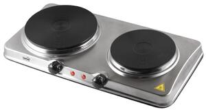 HOME HG R 04SS hordozható elektromos főzőlap, dupla, teljesítmény 1000 W + 1500 W, ∅15 cm + ∅18 cm főzőfelület, rozsdamentes készülékház