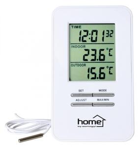 HOME HC 12 vezetékes külső-belső hőmérő órával, bel- és kültéri hőmérséklet kijelzése, vezetékes hőmérő szonda, 12/24 órás időformátum, dátum