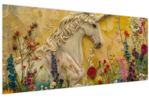 Kép - Egyszarvú virágokkal (120x50 cm)