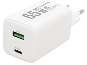 HOME SA65PPS USB hálózati szupergyors töltő, 65Watt, 2in1: USB-A + USB-C aljzat, QC + PD + PPS gyorstöltés, GaN technológia