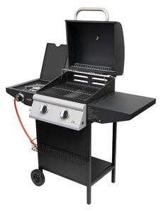 HOME GRG02 gázgrill, 2 főégővel, 1 oldalégővel, 3,2 kW égőnkénti teljesítmény, 440x400 mm sütőfelület, nyomásszabályozó készlettel