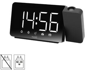 HOME LTCRP03 rádiós LED ébresztőóra projektorral, változtatható fényerő, körbe forgatható vetítési pozíció, két ébresztési idő, FM rádió, bip-bip vagy rádiós ébresztés