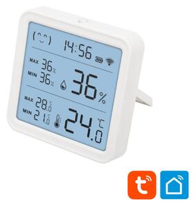 HOME HSTHC hő- és páratartalom mérő, óra, nagy LCD kijelző, Smart Life, Tuya Smart, okos otthon, telefonos értesítés, automatizálás, eszközvezérlés, riasztás
