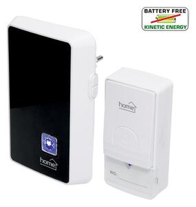 HOME DBK1010AC vezeték nélküli csengő, elem nélküli, 100m hatótáv, 20 dallam, 3-fokozatú hangerő, kék LED, kinetikus nyomógomb, 230V-os tápellátás
